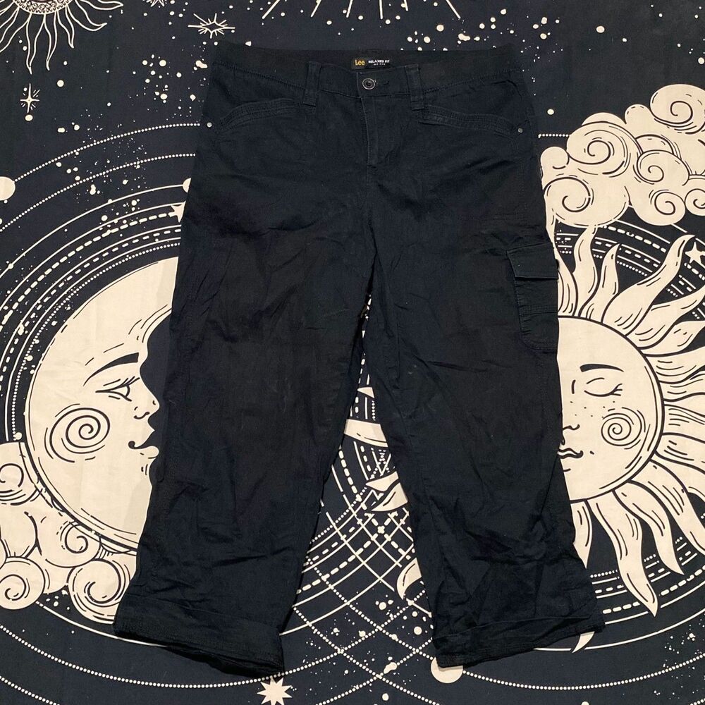 Lee Cargo Pant Women's 12 Black Cotton Capri Straight Relaxed Workwear Stretch